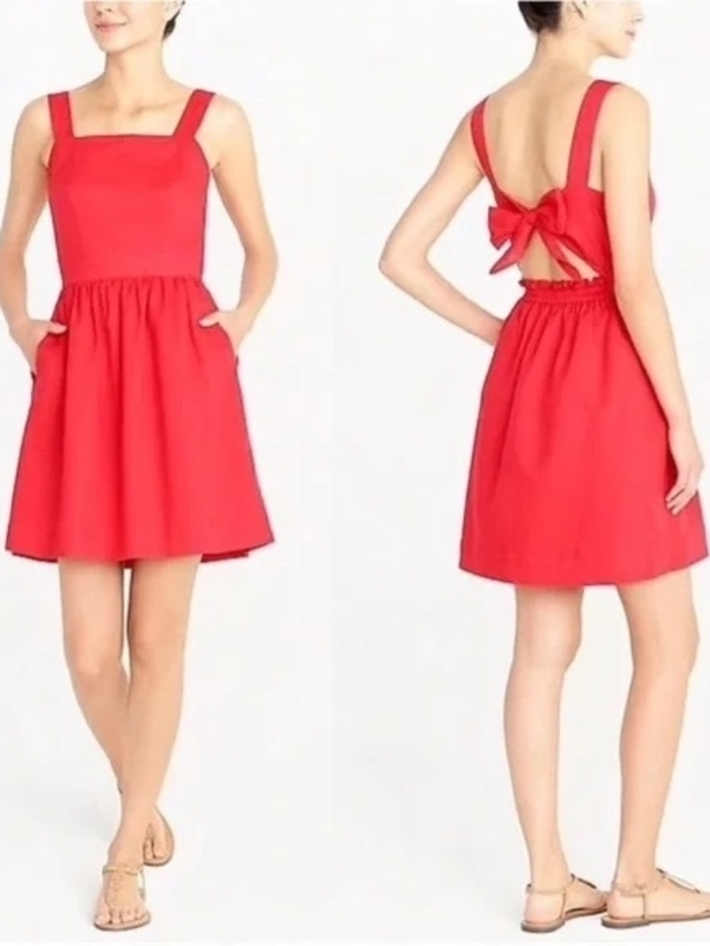 J. Crew Bright Red Sleeveless A-Line Dress with Bow Back - Picture 2 of 5